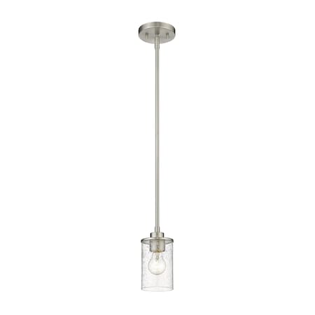 Z-Lite Beckett 1 Light Mini Pendant, Brushed Nickel And Clear Seedy 492MP-BN